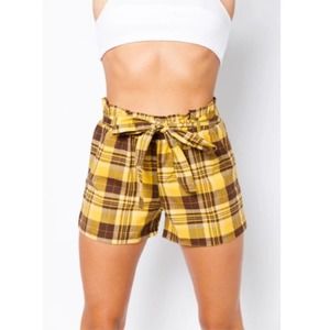 Yellow and Brown High Waist Shorts - S